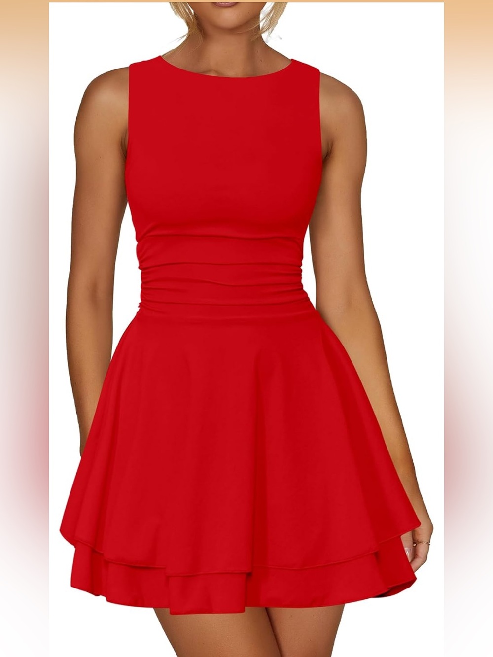 👗Kaximil Sleeveless Red Fit-and-Flare Dress